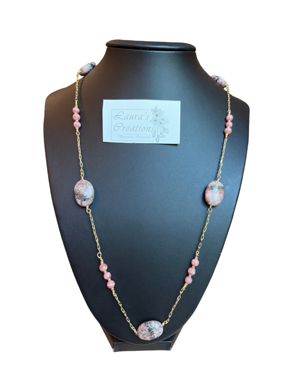 Pink Beaded Gold Chain Necklace